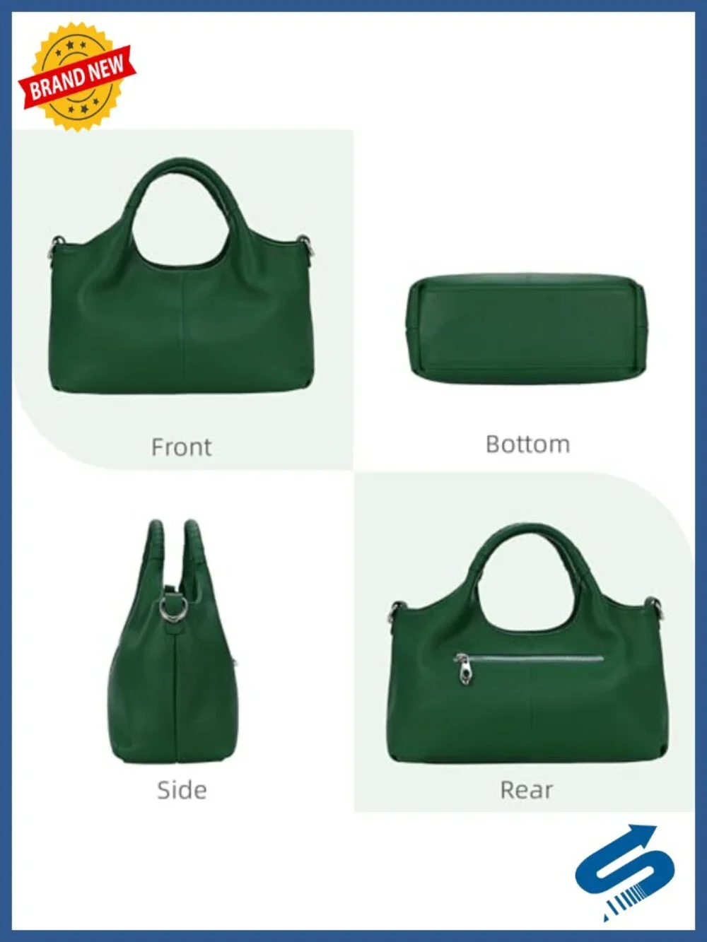 Genuine Leather Satchel Crossbody Tote with Detachable Strap